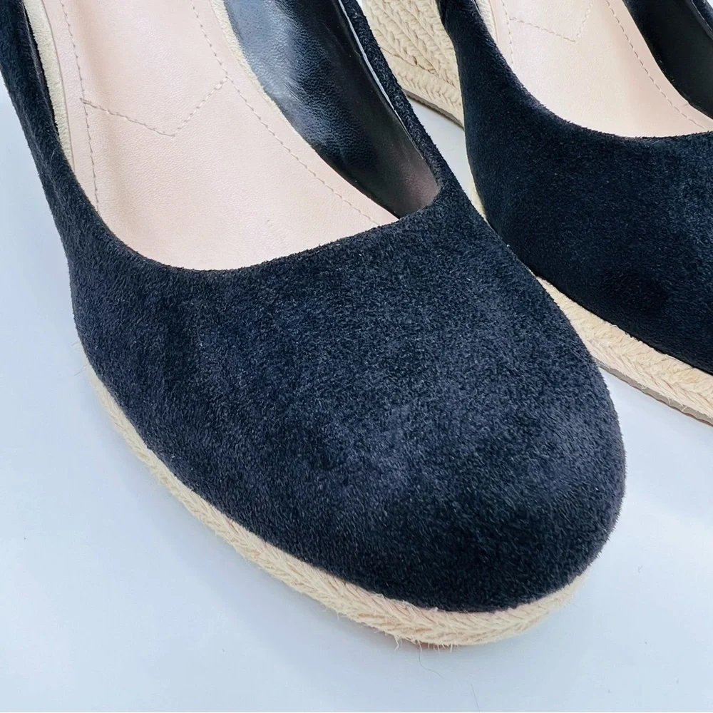 Charles by Charles David Black Faux Suede Espadrille Wedge Pumps